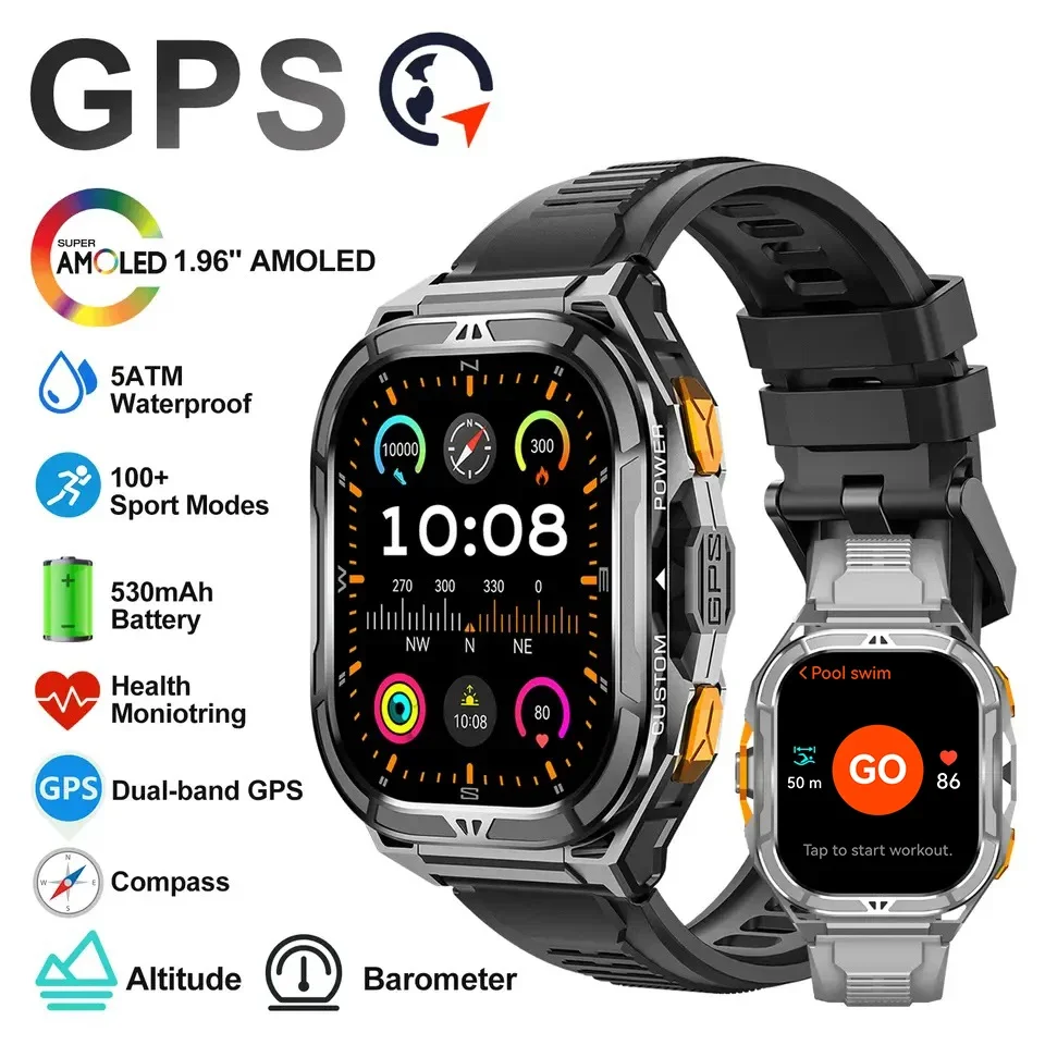 Smartwatch Digital Watches For Men - Luksusowy smartwatch AMOLED z GPS, wodoszczelny
